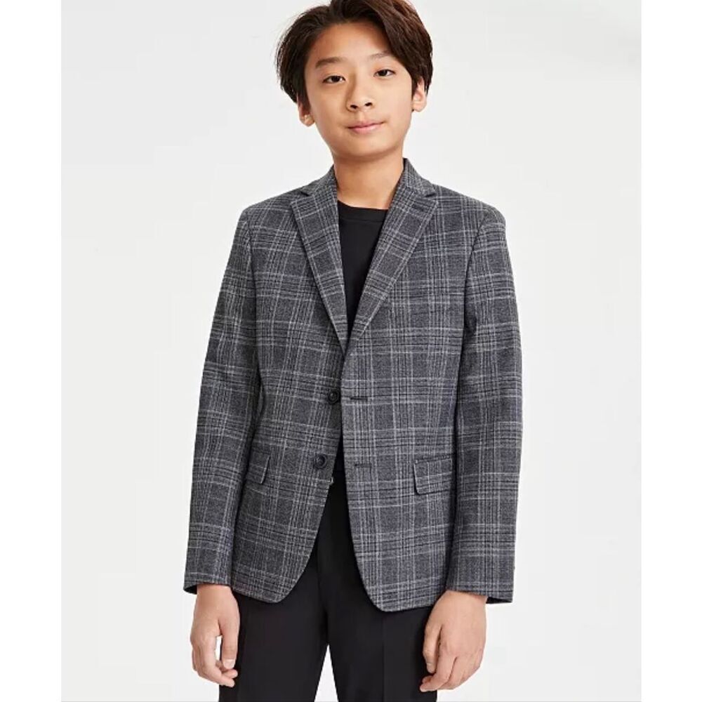 Michael Kors Youth Bkorba Plaid Classic Fit Suit Jacket Grey/Charcoal 18R